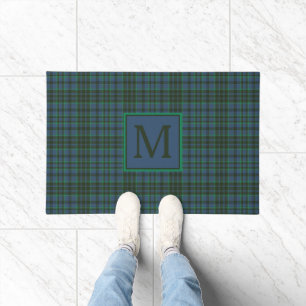 Paillasson Monogramme préppy vert et bleu plaid