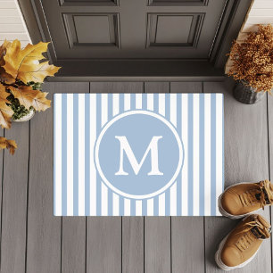 Paillasson Monogramme Rayures Bleues Élégantes