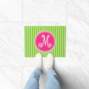 Paillasson Monogramme rose et vert vif