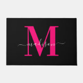 Paillasson Monogramme rose noir et gras Nom de famille initia (Devant)