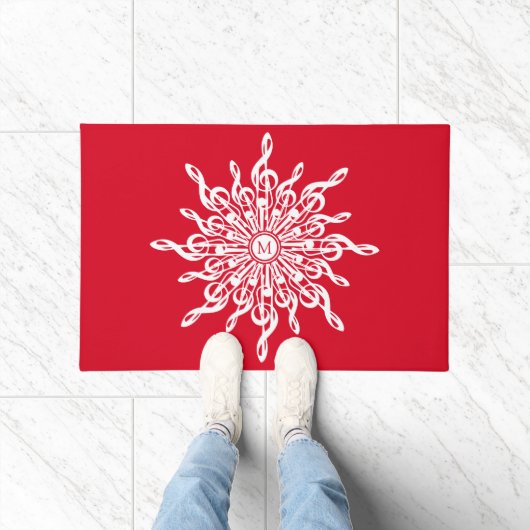 Paillasson Monogramme rouge de Noël G-Clef Snowflake (Intérieur)