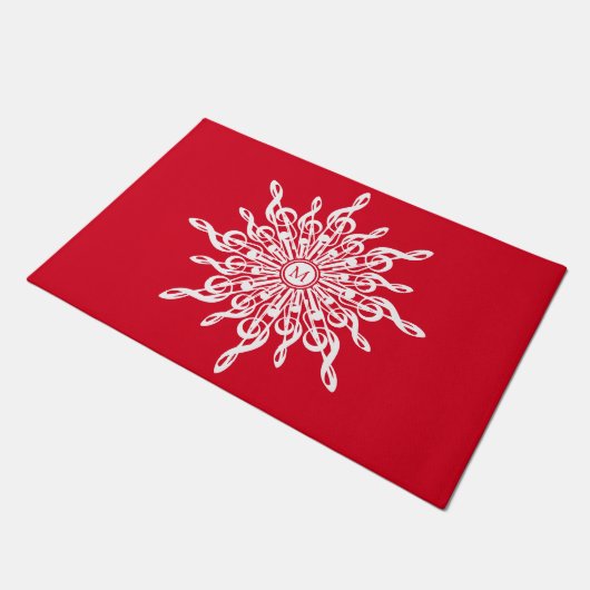 Paillasson Monogramme rouge de Noël G-Clef Snowflake (Incliné)