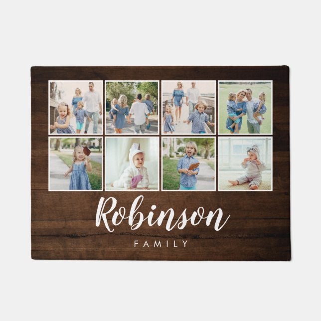 Paillasson Monogramme Rustic Wood 8 Collage de la famille de  (Devant)