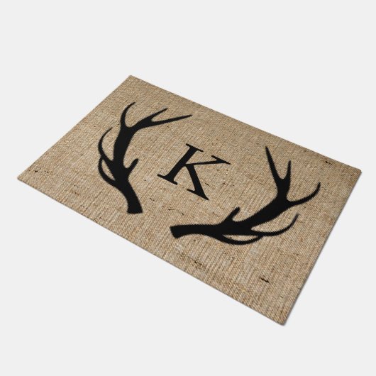 Paillasson Monogramme Rustique Deer Antler Faux Burlap (Incliné)