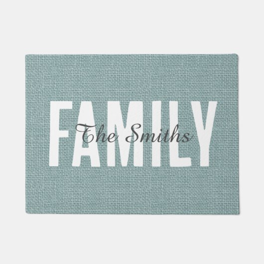 Paillasson Monogramme Rustique Jute Blue Burlap Famille (Devant)