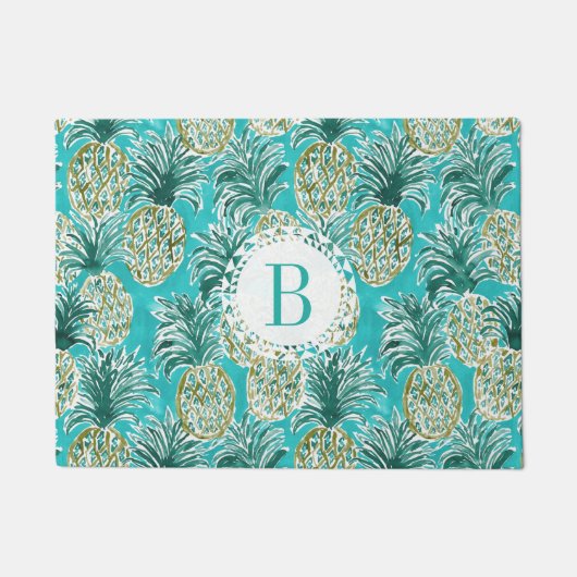 Paillasson Monogramme tropical d'aquarelle HEURE d'ANANAS (Devant)