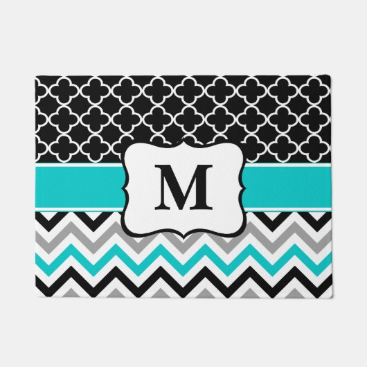 Paillasson Monogramme turquoise de Chevron de trèfle (Devant)
