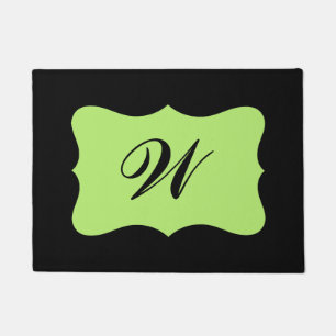 Paillasson Monogramme vert clair noir initial personnalisé