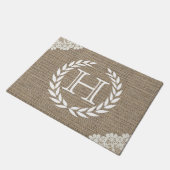 Paillasson Monogramme Wreath Russe Burlap & Dentelle (Incliné)