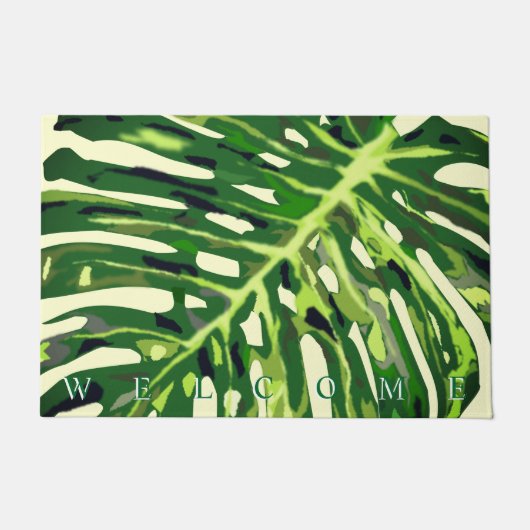 Paillasson Monstera Tropical Feuille - Bienvenue (Devant)