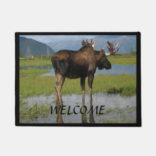 Paillasson Moose taureau de l'Alaska avec cornes en rack Bien