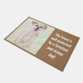 Paillasson Morkie Funny Garde Chien sur mat Beige (Incliné)