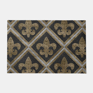 Paillasson Mosaïque de fleur de lis motif noir et or