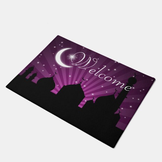 Paillasson Mosquée Silhouette Purple Nuit Accueil Porte Mat (Incliné)