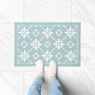 Paillasson Motif à carreaux de fleurs blanches sur la bordure