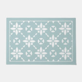 Paillasson Motif à carreaux de fleurs blanches sur la bordure (Devant)