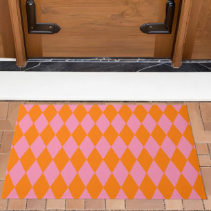 Paillasson Motif à carreaux Harlequin orange et rose 
