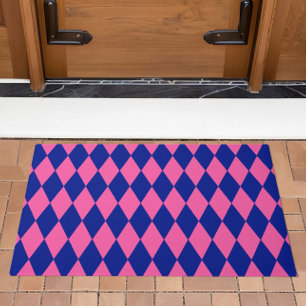 Paillasson Motif à carreaux Harlequin rose et bleu 