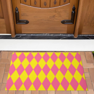 Paillasson Motif à carreaux Harlequin rose et jaune 
