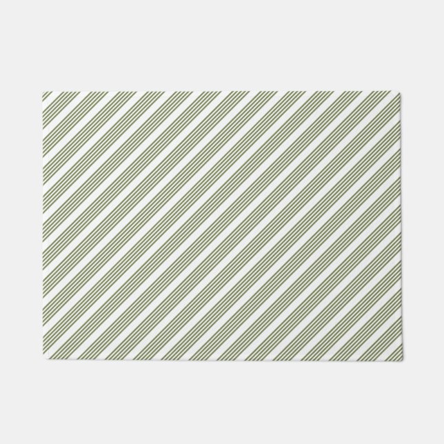 Paillasson Motif à cinq bandes vert et blanc olive (Devant)