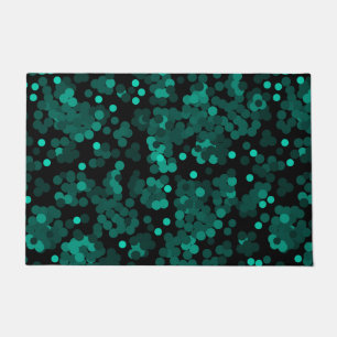 Paillasson Motif à pois vert turquoise sur noir