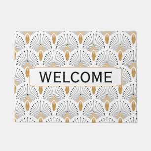 Paillasson Motif à ventilateur blanc, or et noir Art déco