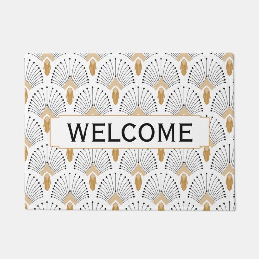 Paillasson Motif à ventilateur blanc, or et noir Art déco (Devant)