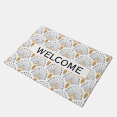 Paillasson Motif à ventilateur blanc, or et noir Art déco (Incliné)