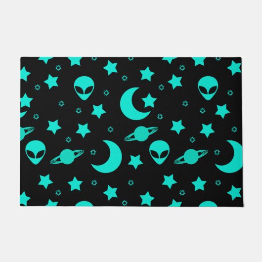 Paillasson Motif Alien turquoise avec étoiles et lunes (Devant)