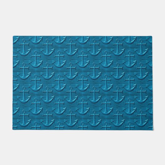 Paillasson Motif Ancre Sur La Texture En Bois Bleu (Devant)