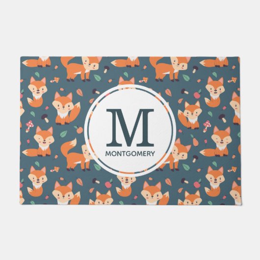 Paillasson Motif animal de renard orange mignon Monogramme (Devant)
