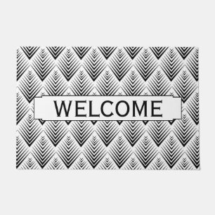 Paillasson Motif Art déco noir sur blanc Fan Flower