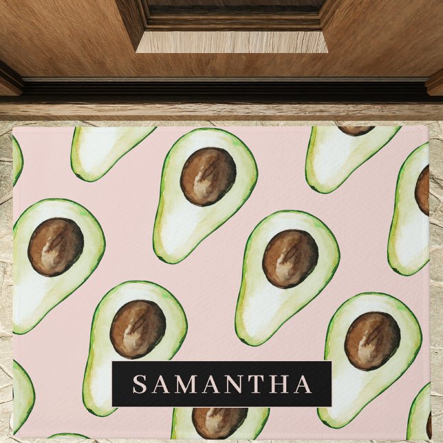 Paillasson Motif Avocado Rose Et Vert Moderne Avec Nom (Créateur téléchargé)