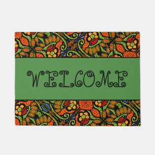 Paillasson Motif bienvenu de coccinelles avec le vert 18" x24
