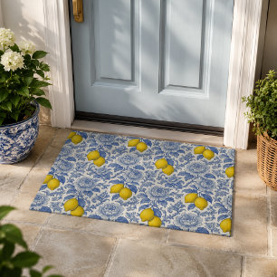 Paillasson Motif botanique de citron bleu vintage