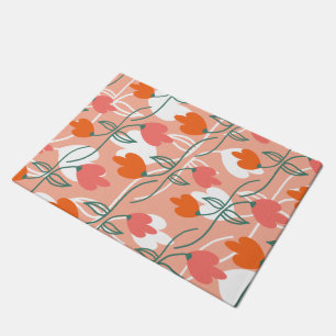 Paillasson Motif botanique dessiné à la main floral orange