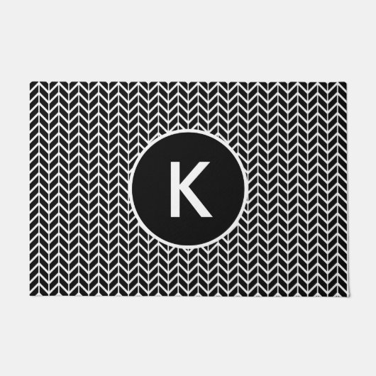 Paillasson Motif Chevron noir blanc Monogramme (Devant)