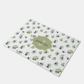 Paillasson Motif chic aquarelle Monogramme Nom Vert olive (Incliné)