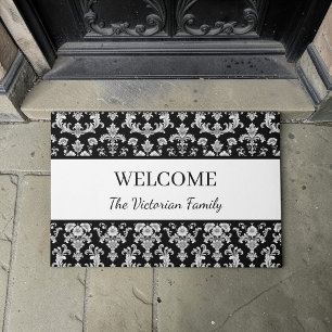 Paillasson Motif damassé noir et blanc victorien