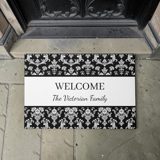 Paillasson Motif damassé noir et blanc victorien