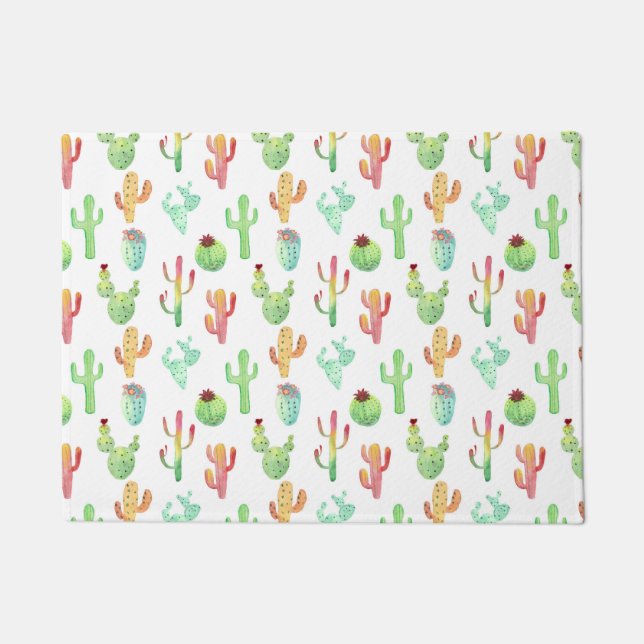 Paillasson Motif d'aquarelle Cactus Pastel (Devant)