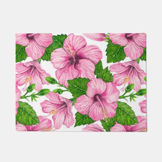 Paillasson Motif d'aquarelle d'hibiscus rose (Devant)