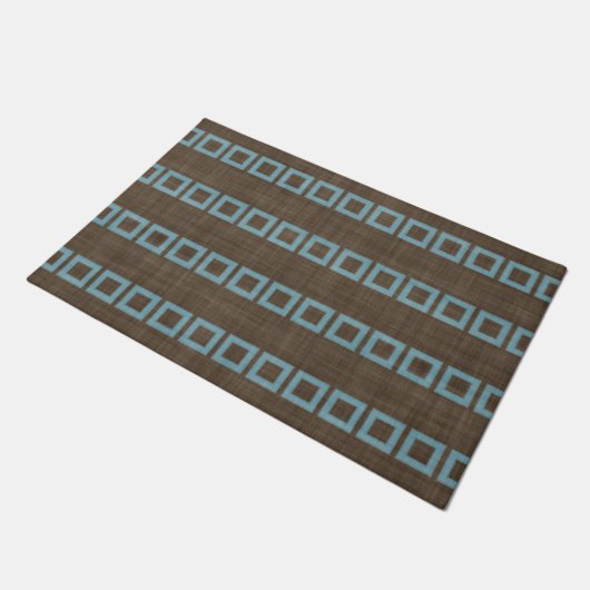 Paillasson Motif D'Art turquoise Carré Bleu Sur Café Sombre B (Incliné)