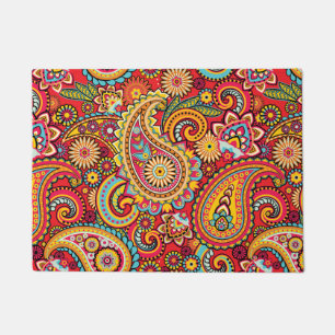 Paillasson Motif de Bohème floral rouge lumineux de Paisley