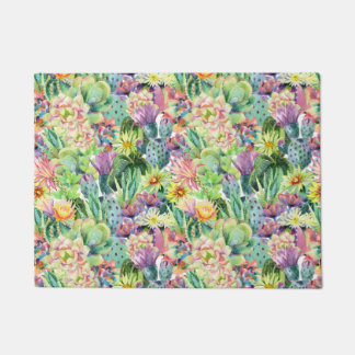 Paillasson Motif de cactus d'aquarelle en fleurs exotiques