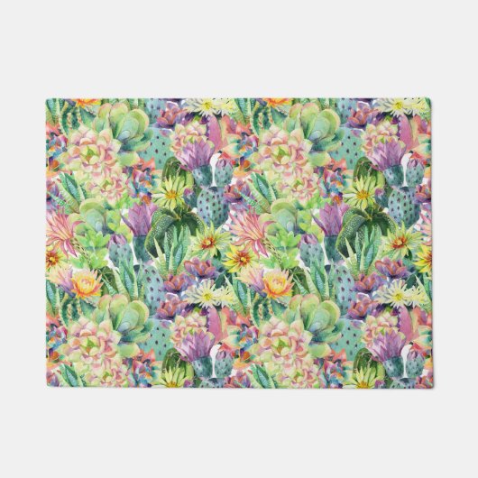 Paillasson Motif de cactus d'aquarelle en fleurs exotiques (Devant)