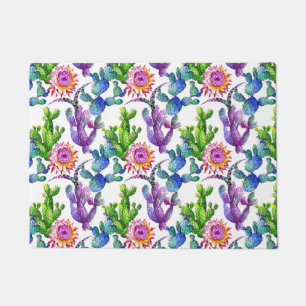 Paillasson Motif de cactus de fleur sauvage d'aquarelle