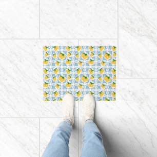 Paillasson Motif de carrelage bleu citron de campagne françai