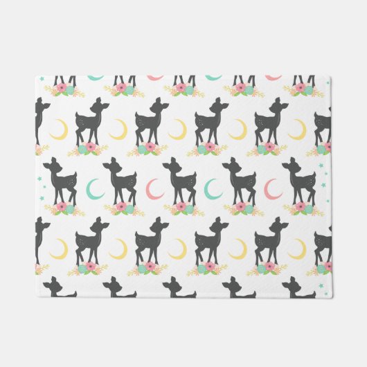 Paillasson Motif de cerfs, Cerf de bébé, Boho, Fleurs, Lune (Devant)