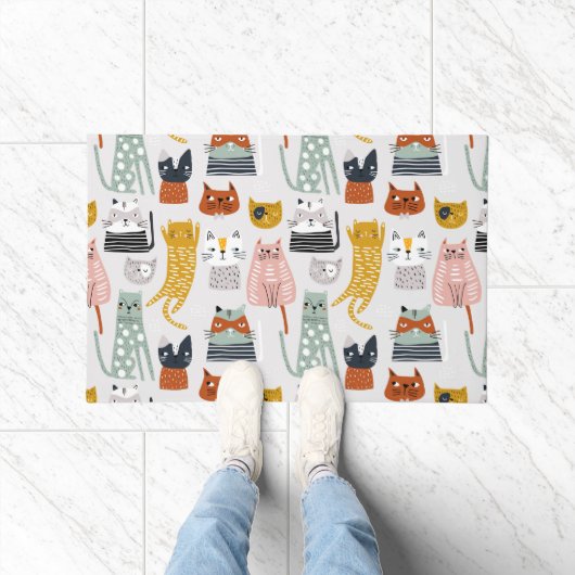 Paillasson Motif de chat à main mignon Doodle (Intérieur)